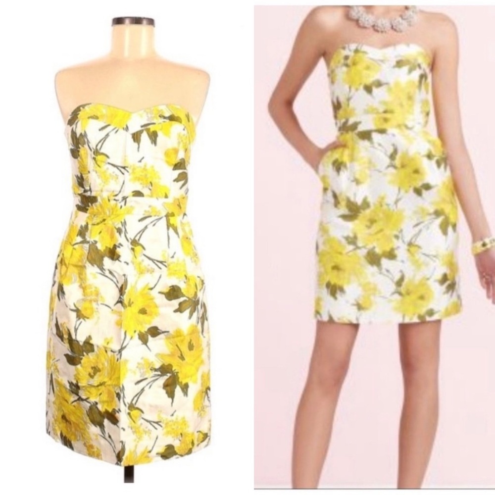 Kate Spade Yellow Floral Strapless Dress